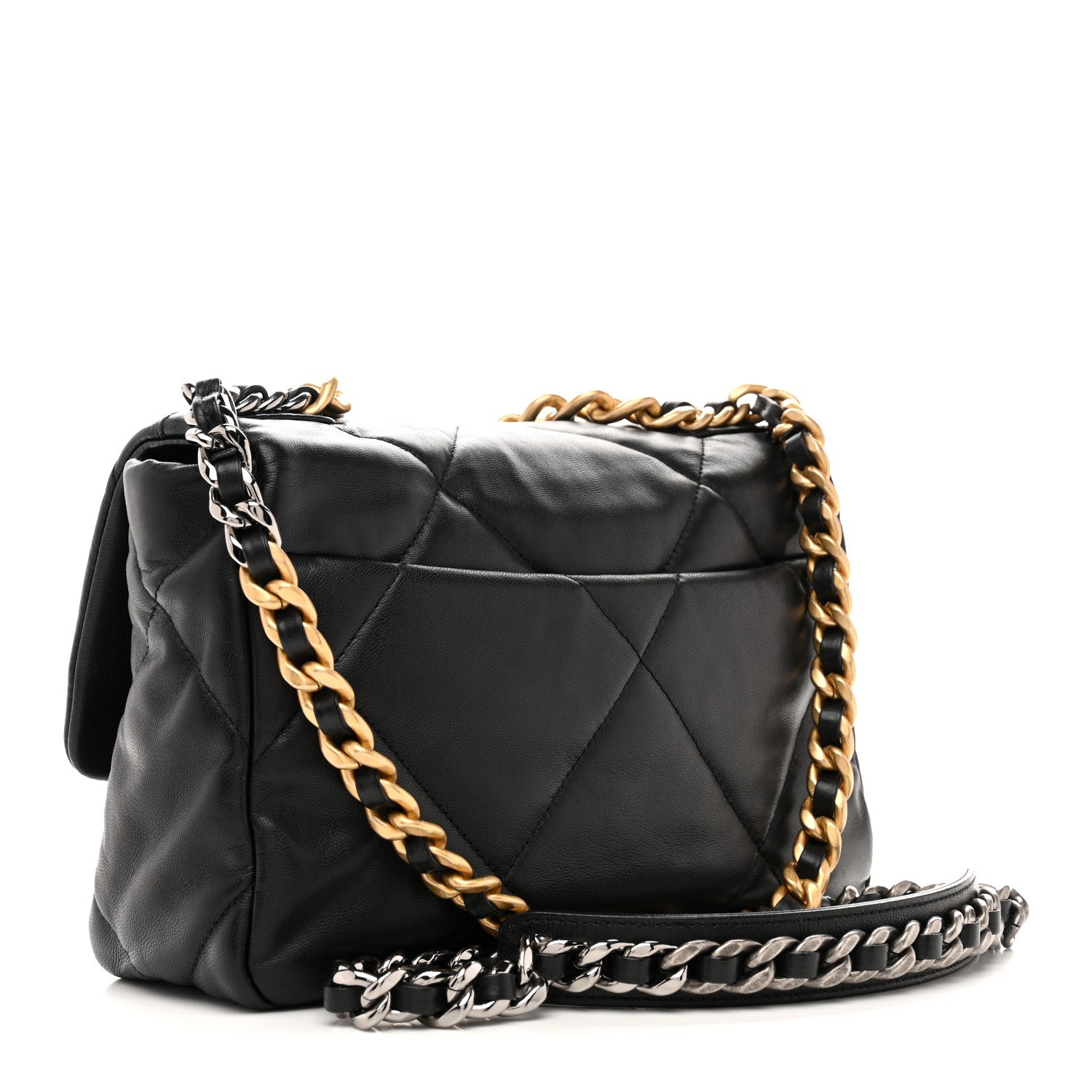 Shiny Goatskin Quilted Medium Chanel 19 Flap Black