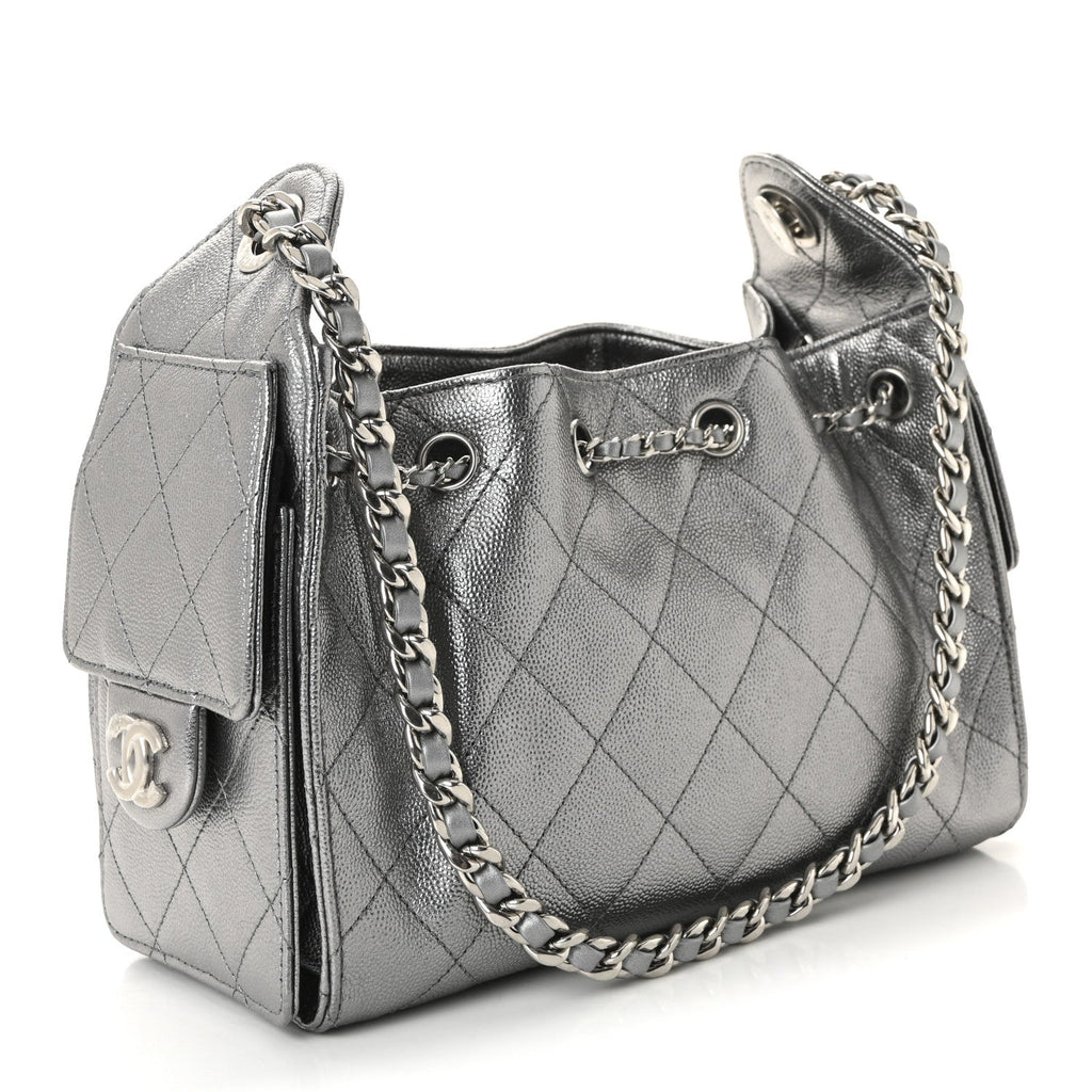 Metallic Caviar Quilted Mini Chanel 25 Handbag Anthracite