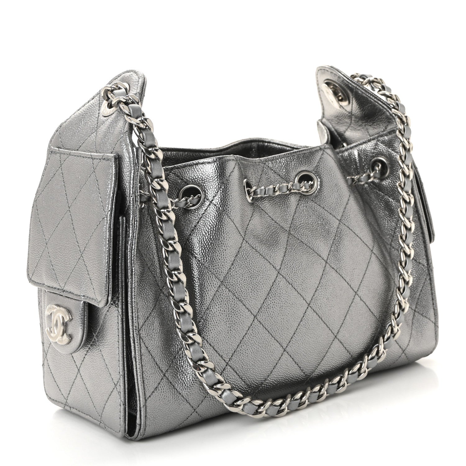 Metallic Caviar Quilted Mini Chanel 25 Handbag Anthracite