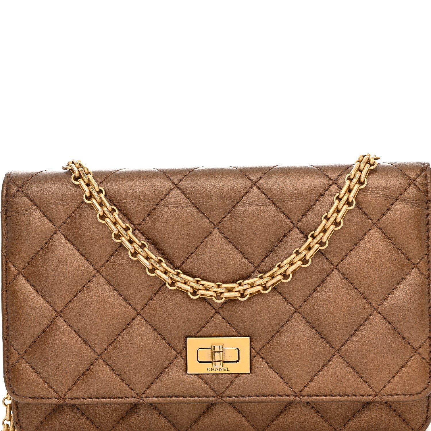 Metallic Calfskin Quilted 2.55 Reissue Wallet On Chain WOC Bronze