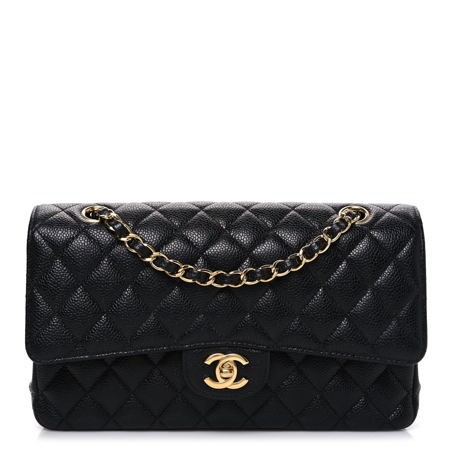 Caviar Quilted Medium Double Flap Black