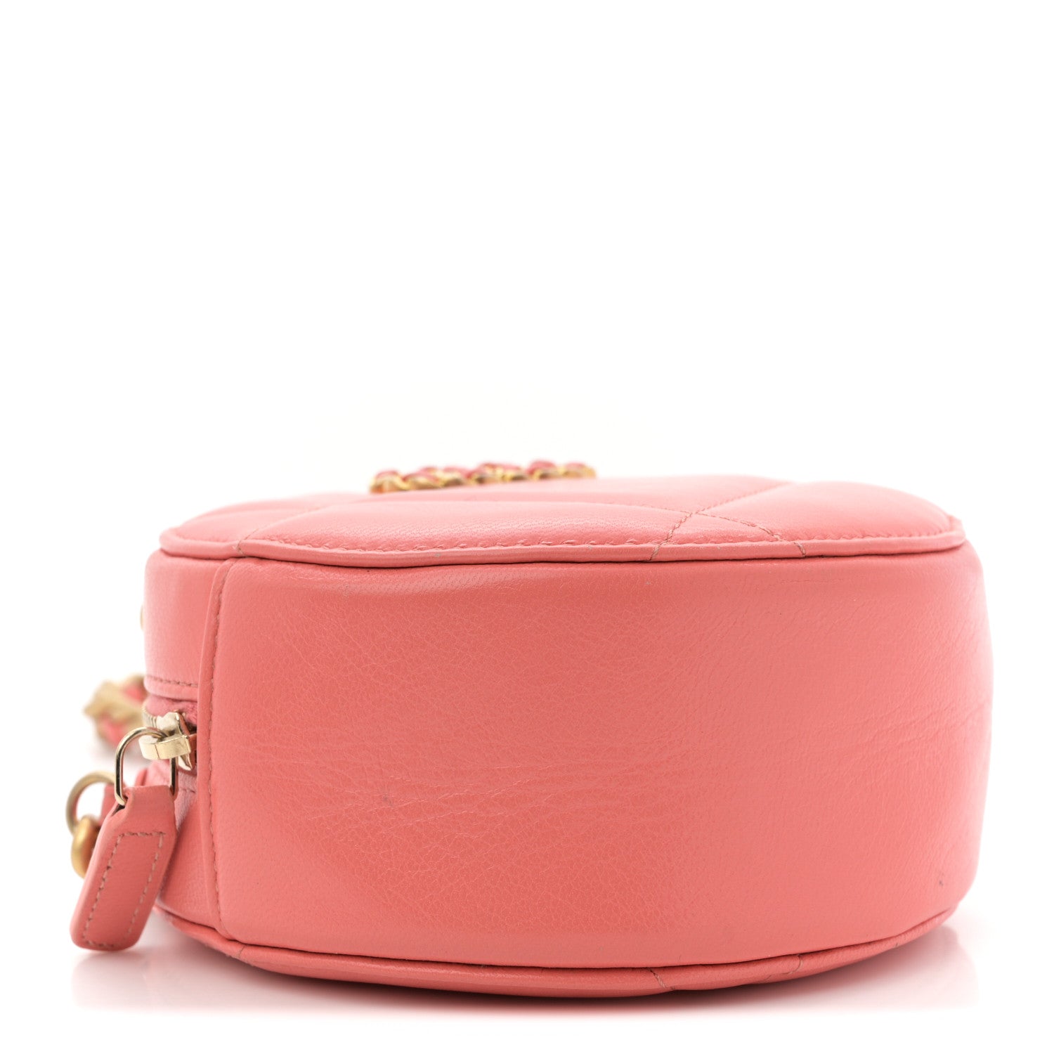 Lambskin Quilted Chanel 19 Round Clutch With Chain Pink