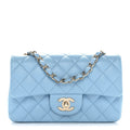 Lambskin Quilted Mini Rectangular Flap Light Blue