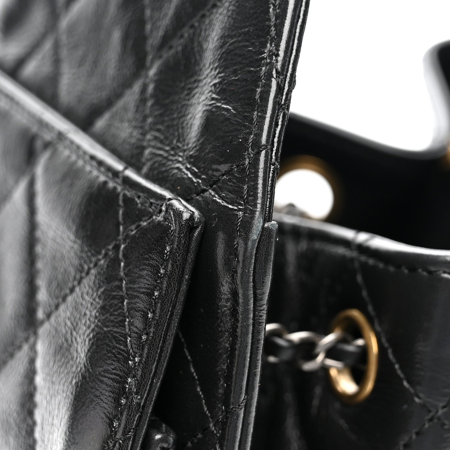 Shiny Crumpled Calfskin Quilted Small Chanel 25 Handbag Black