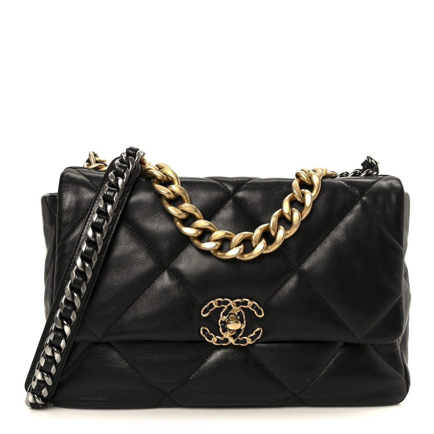 Lambskin Quilted Large Chanel 19 Flap Black