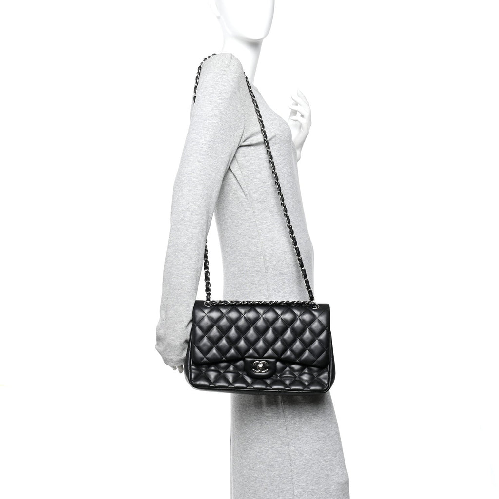 Lambskin Quilted Jumbo Double Flap Black