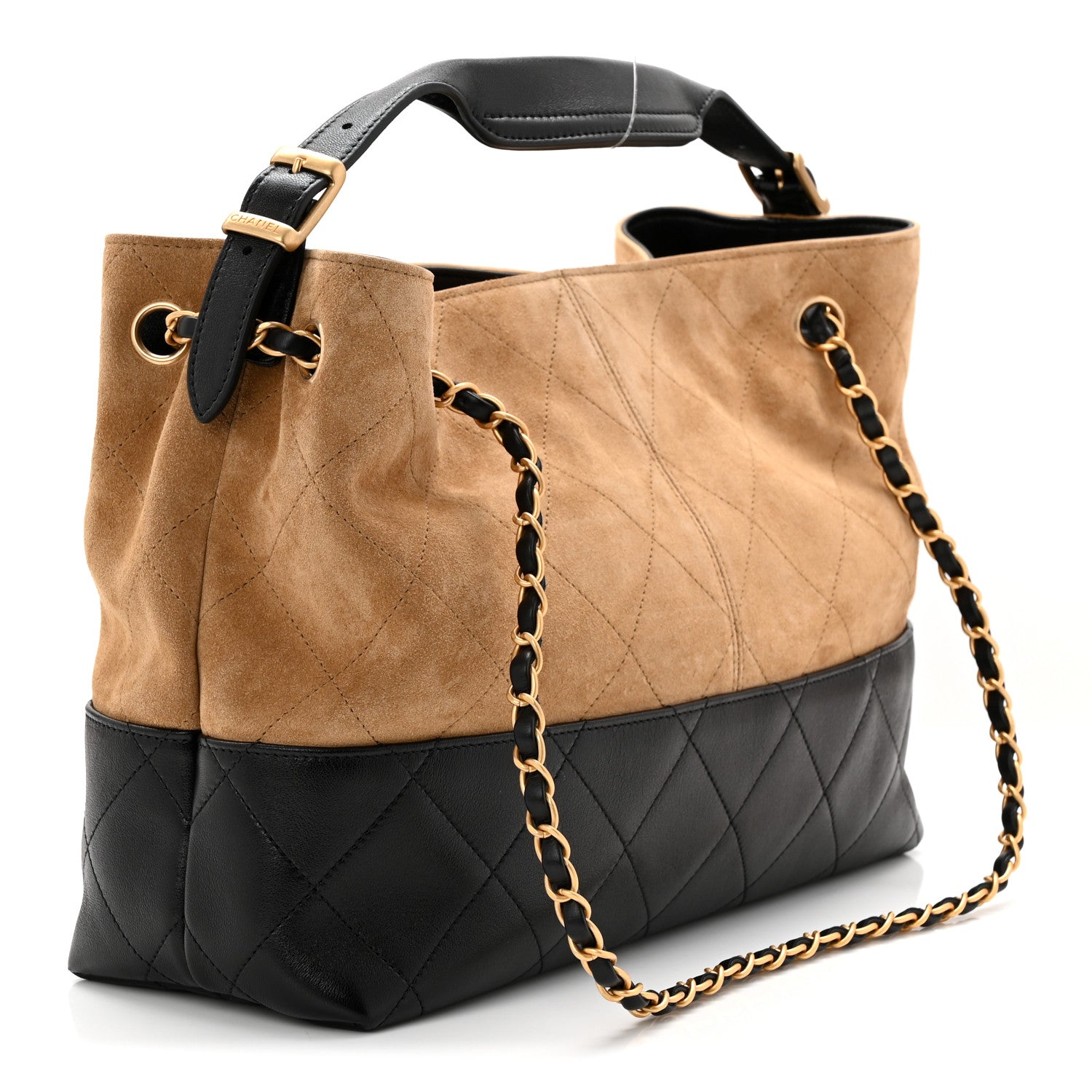 Suede Calfskin Shiny Lambskin Quilted Small Coco Base Shopping Bag Beige Black