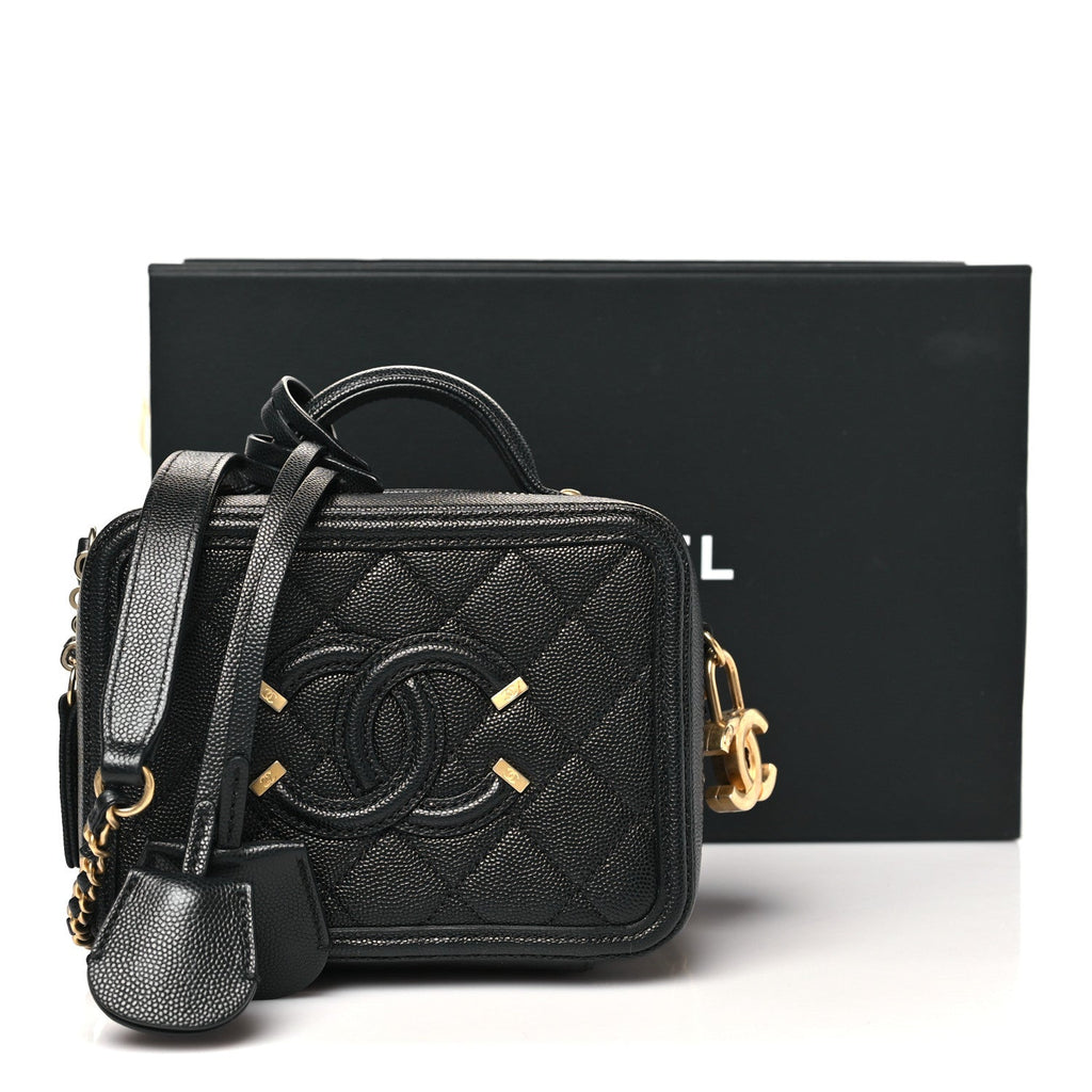 Caviar Quilted Small CC Filigree Vanity Case Black