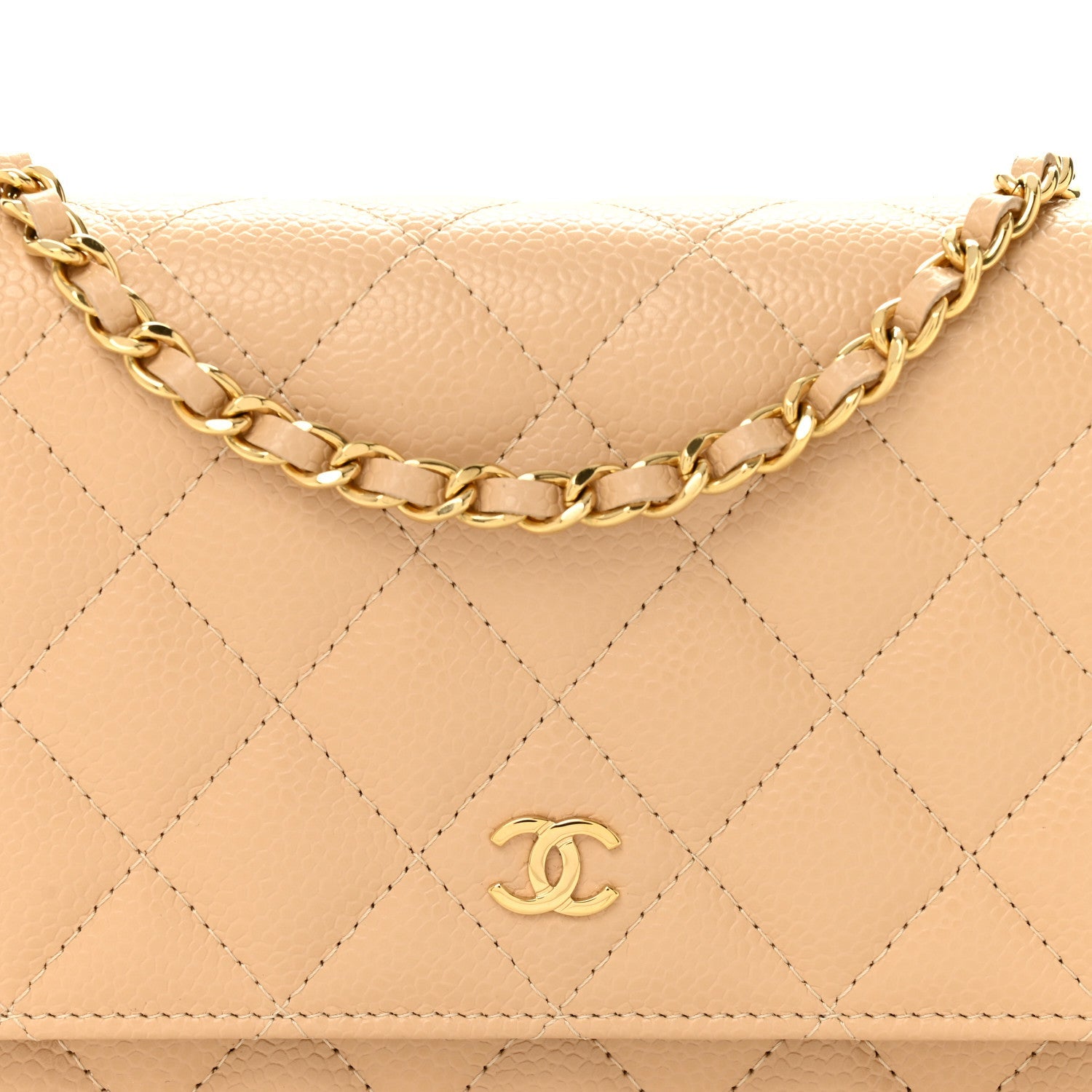 Caviar Quilted Wallet on Chain WOC Beige