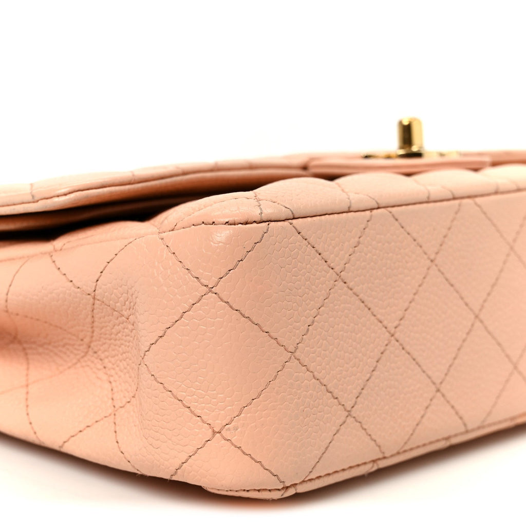 Caviar Quilted Medium Double Flap Light Pink