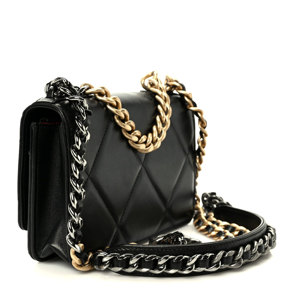 Lambskin Quilted Chanel 19 Wallet On Chain WOC Black