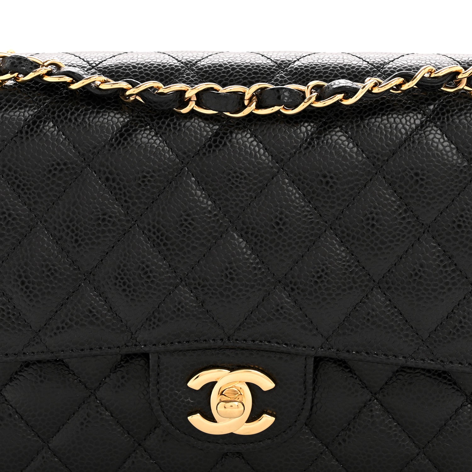 Caviar Quilted Medium Double Flap Black