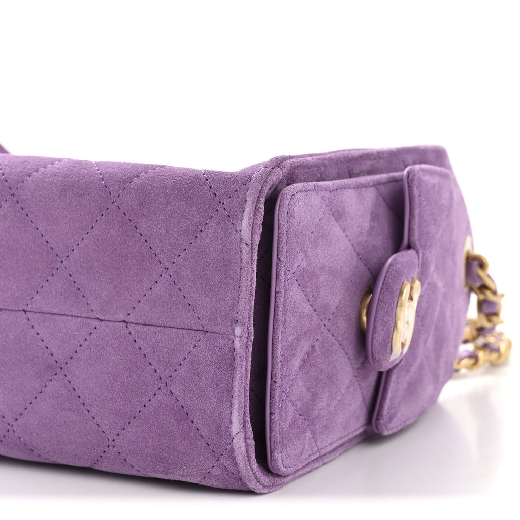 Suede Quilted Mini Chanel 25 Handbag Purple