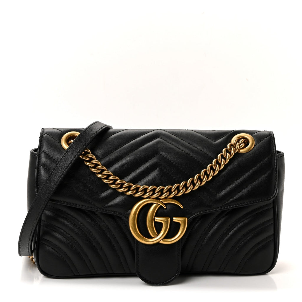 Calfskin Matelasse Small GG Marmont Shoulder Bag Black