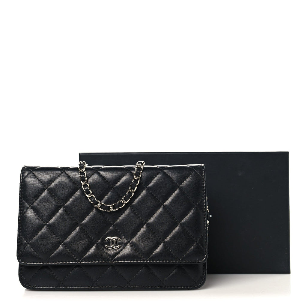 Lambskin Quilted Wallet On Chain WOC Black