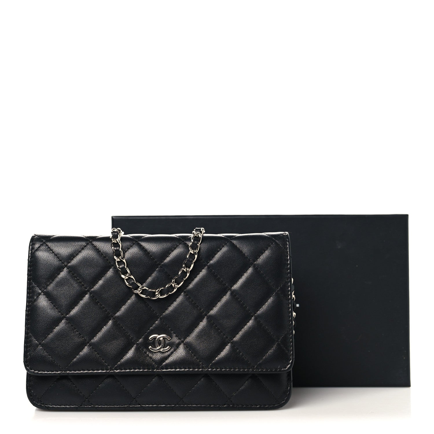 Lambskin Quilted Wallet On Chain WOC Black
