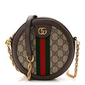 GG Supreme Monogram Web Mini Ophidia Round Shoulder Bag Brown