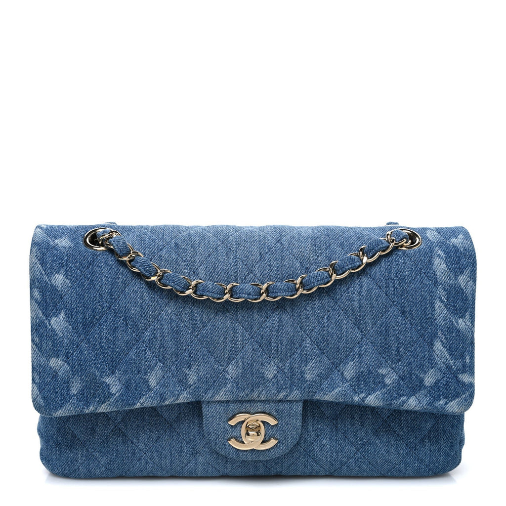 Denim Quilted Medium Double Flap Blue