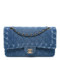 Denim Quilted Medium Double Flap Blue