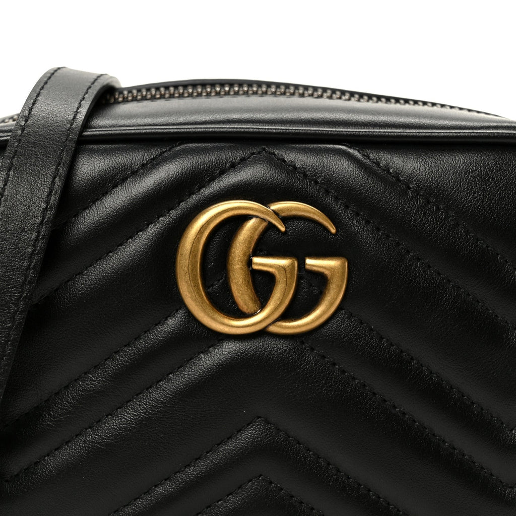 Calfskin Matelasse Mini GG Marmont Chain Shoulder Bag Black
