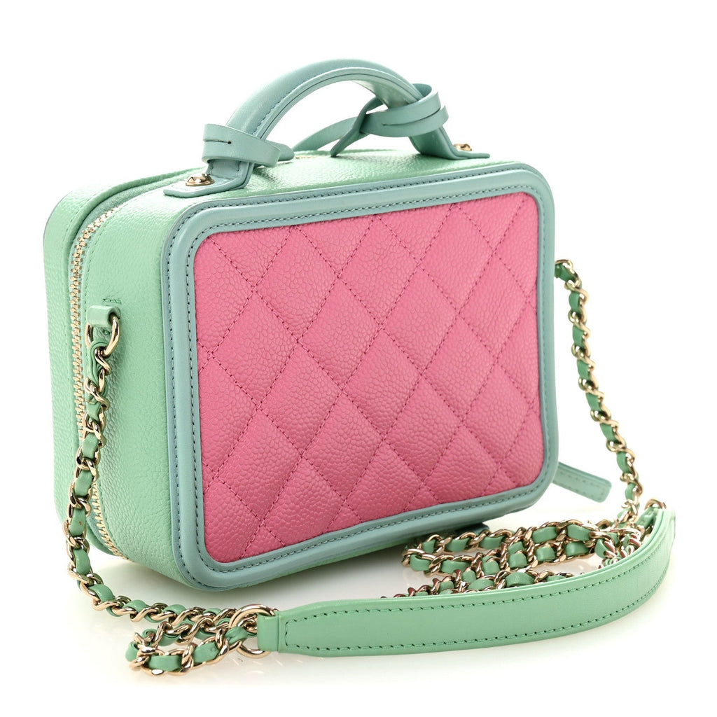 Caviar Quilted Small CC Filigree Vanity Case Pink Green Blue