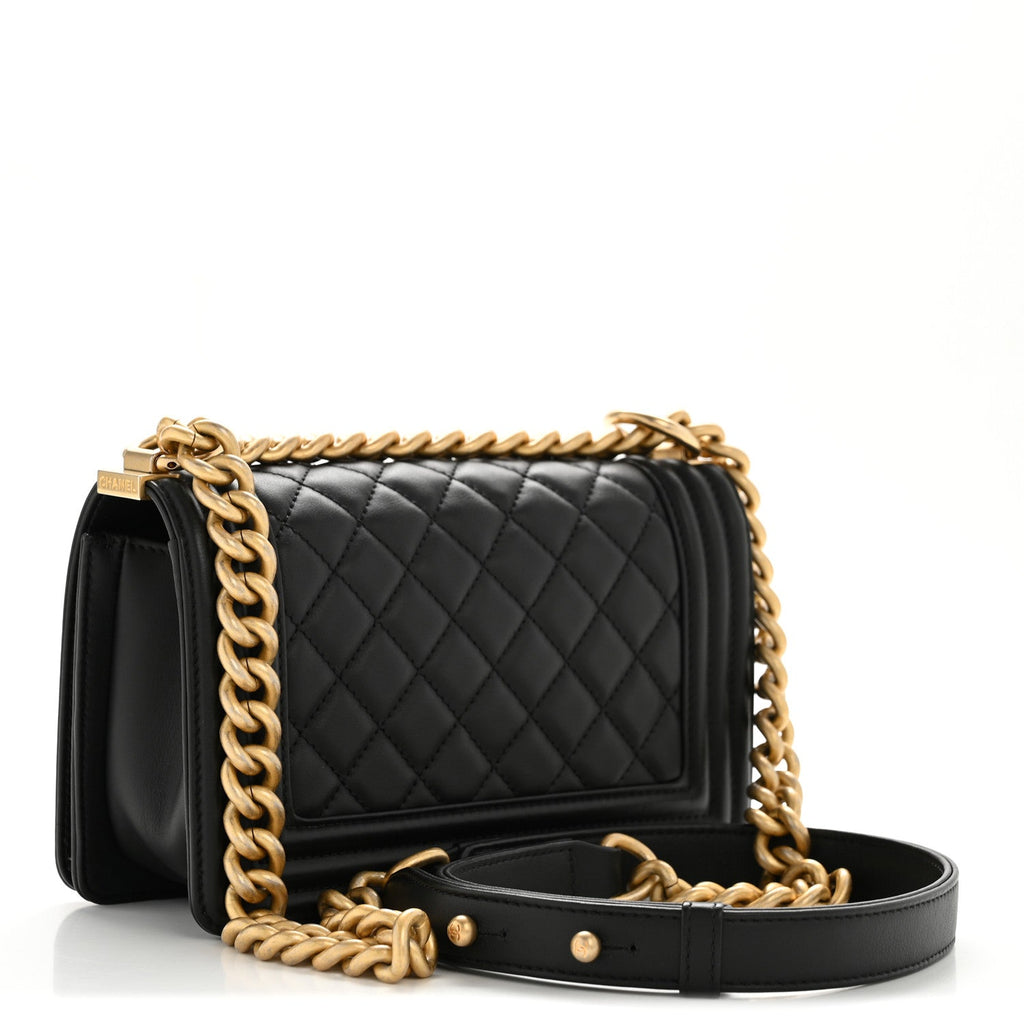 Calfskin Quilted Small Boy Flap Black