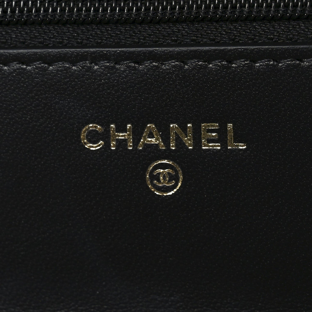 Lambskin Quilted Crystal Handle Wallet On Chain WOC Black