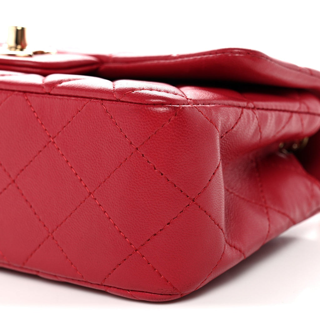 Lambskin Quilted Mini Rectangular Flap Dark Pink