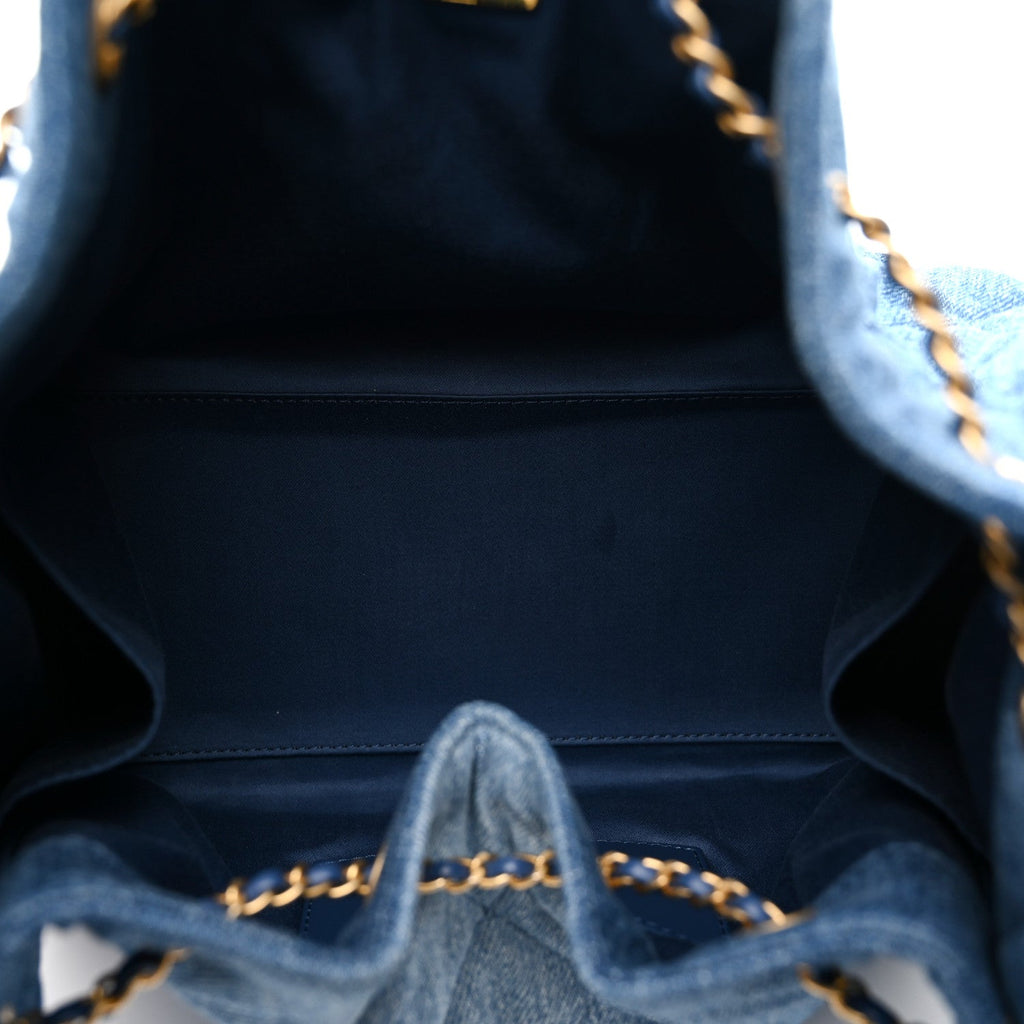 Washed Denim Quilted Small Chanel 25 Handbag Blue