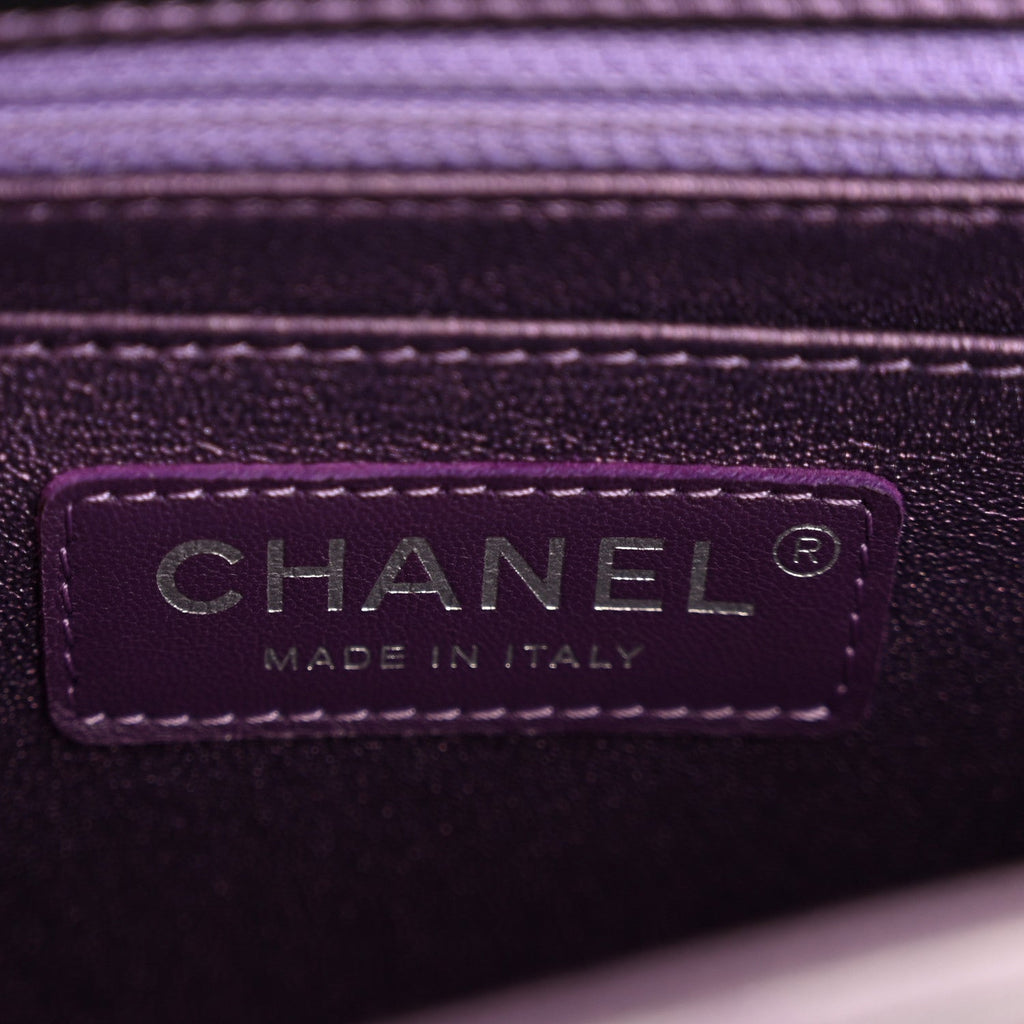 Iridescent Lambskin Quilted Mini Square Flap Dark Purple