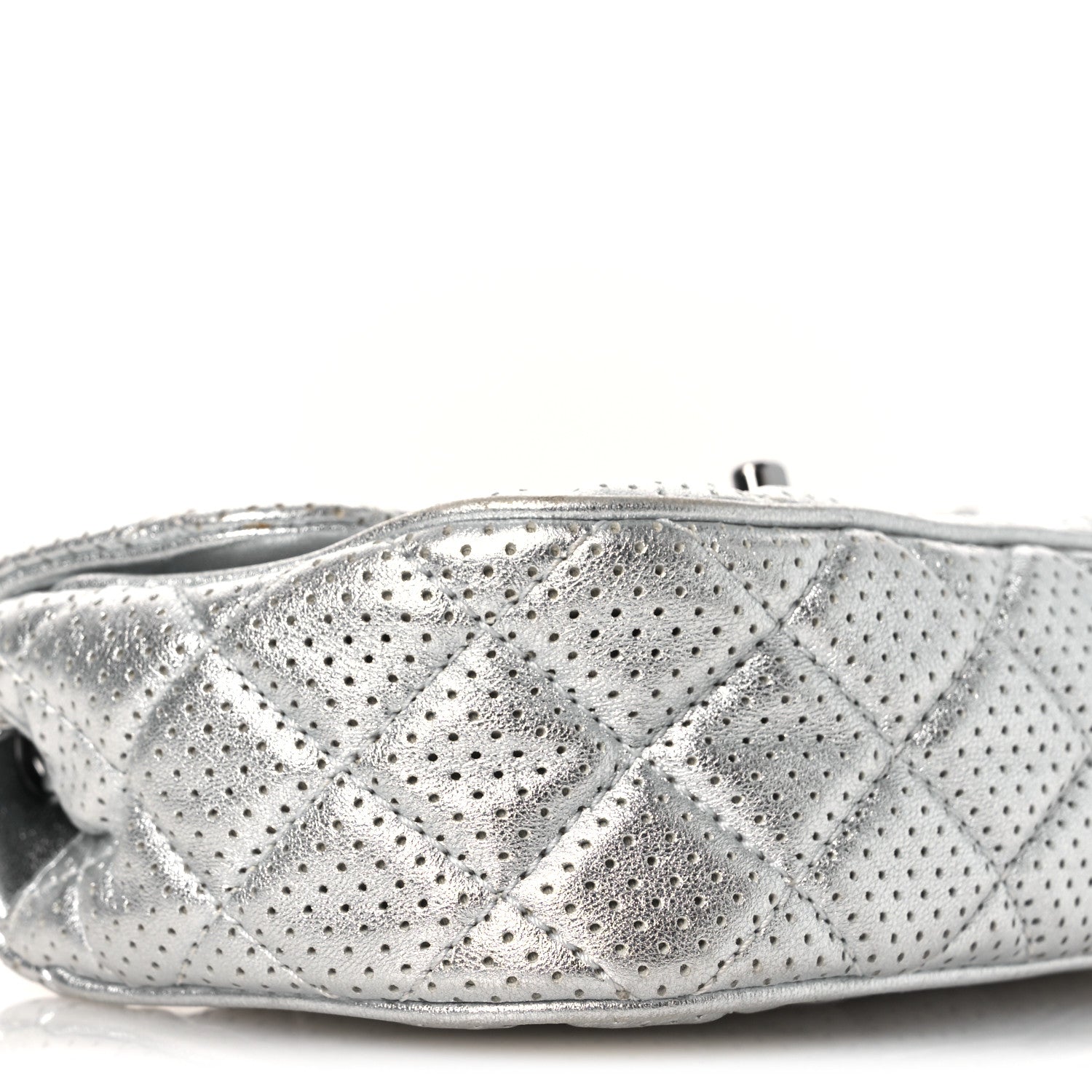 Metallic Lambskin Perforated Mini Rectangular Flap Silver