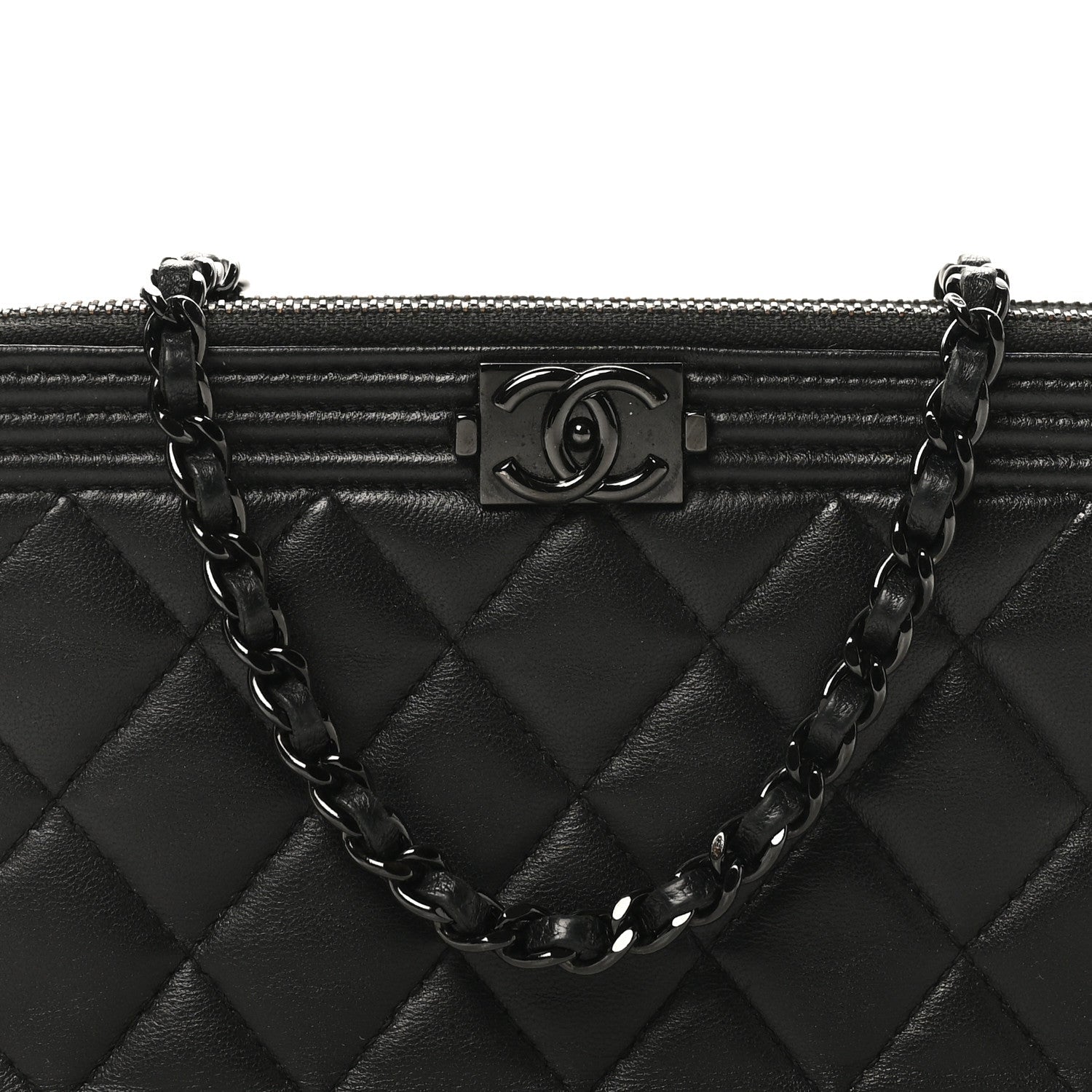 Lambskin Quilted Small Boy Clutch With Chain So Black