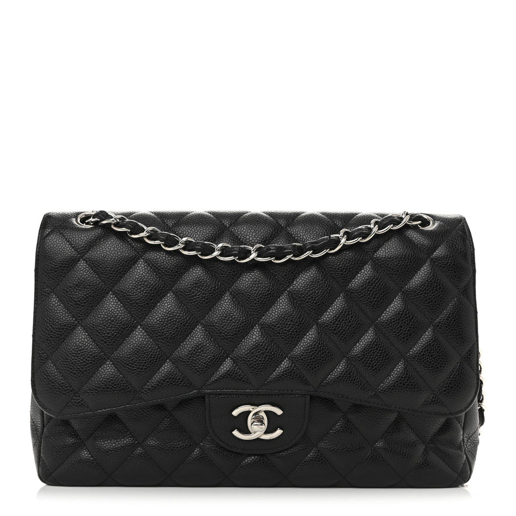 Caviar Quilted Jumbo Double Flap Black