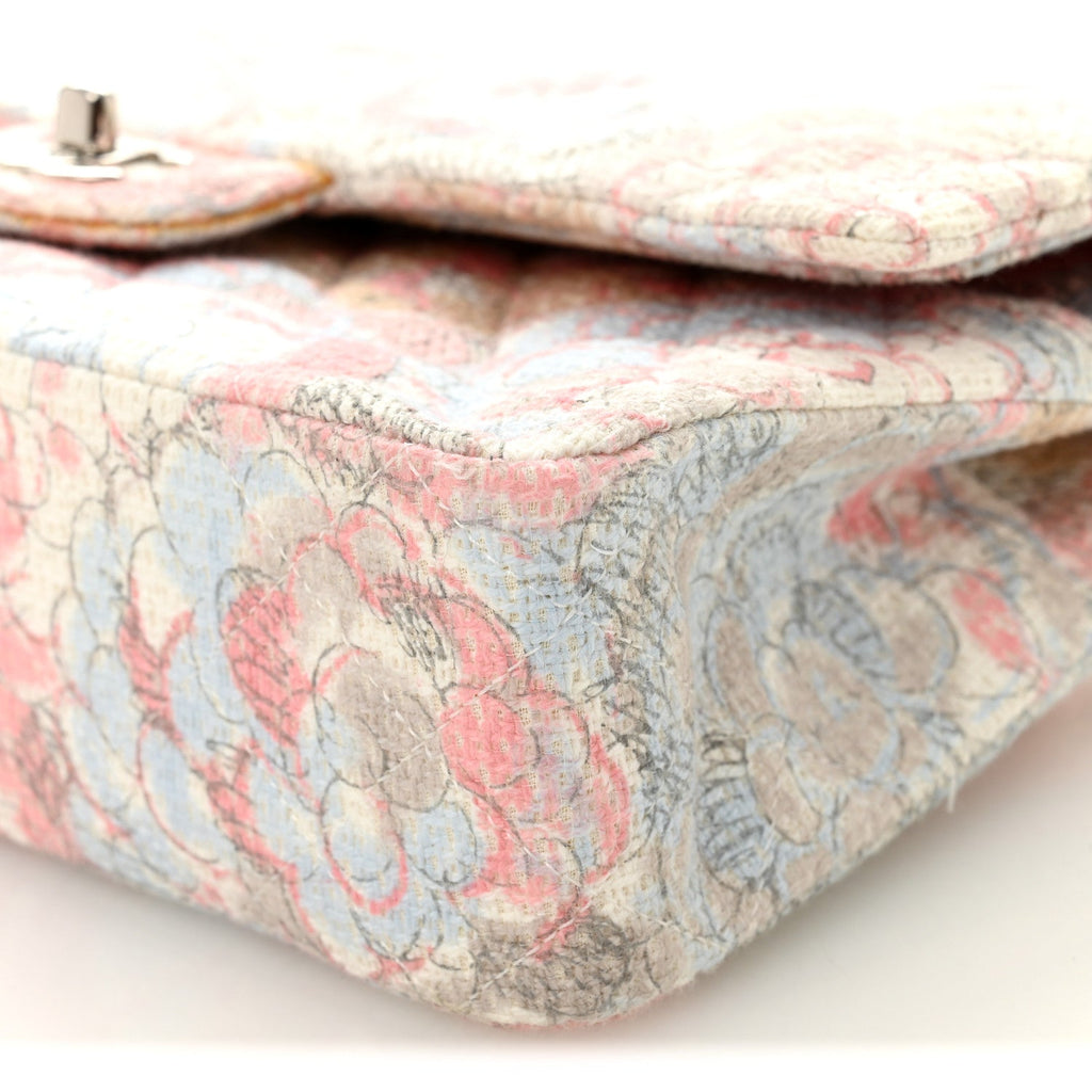 Tweed Quilted Camellia Medium Double Flap Ivory Multicolor