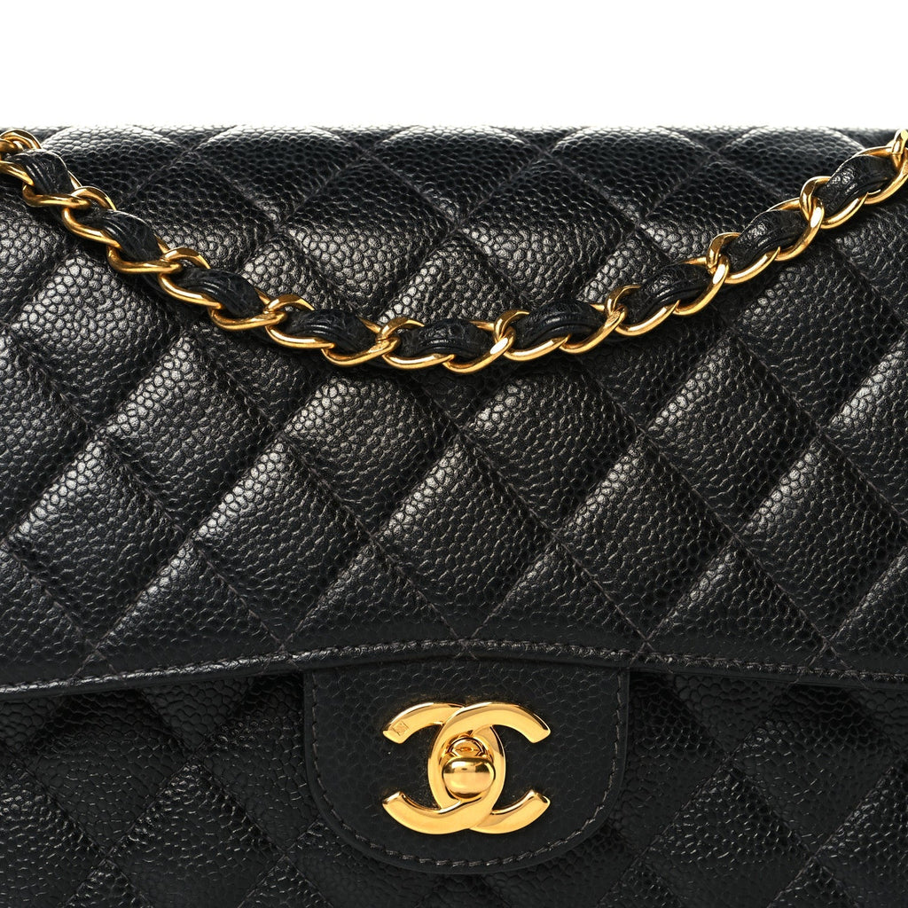 Caviar Quilted Medium Double Flap Black