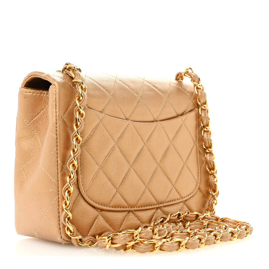 Metallic Lambskin Quilted Mini Square Flap Bronze