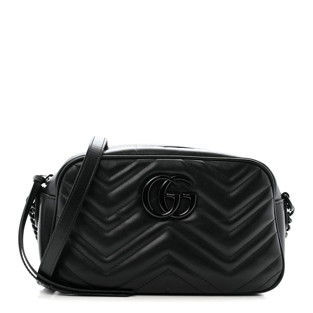 Calfskin Matelasse Monochrome Small GG Marmont Chain Shoulder Bag Black