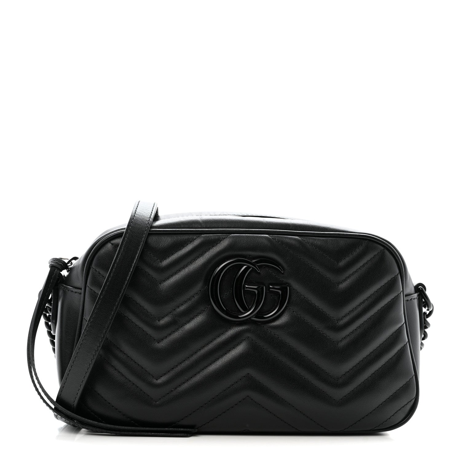 Calfskin Matelasse Monochrome Small GG Marmont Chain Shoulder Bag Black