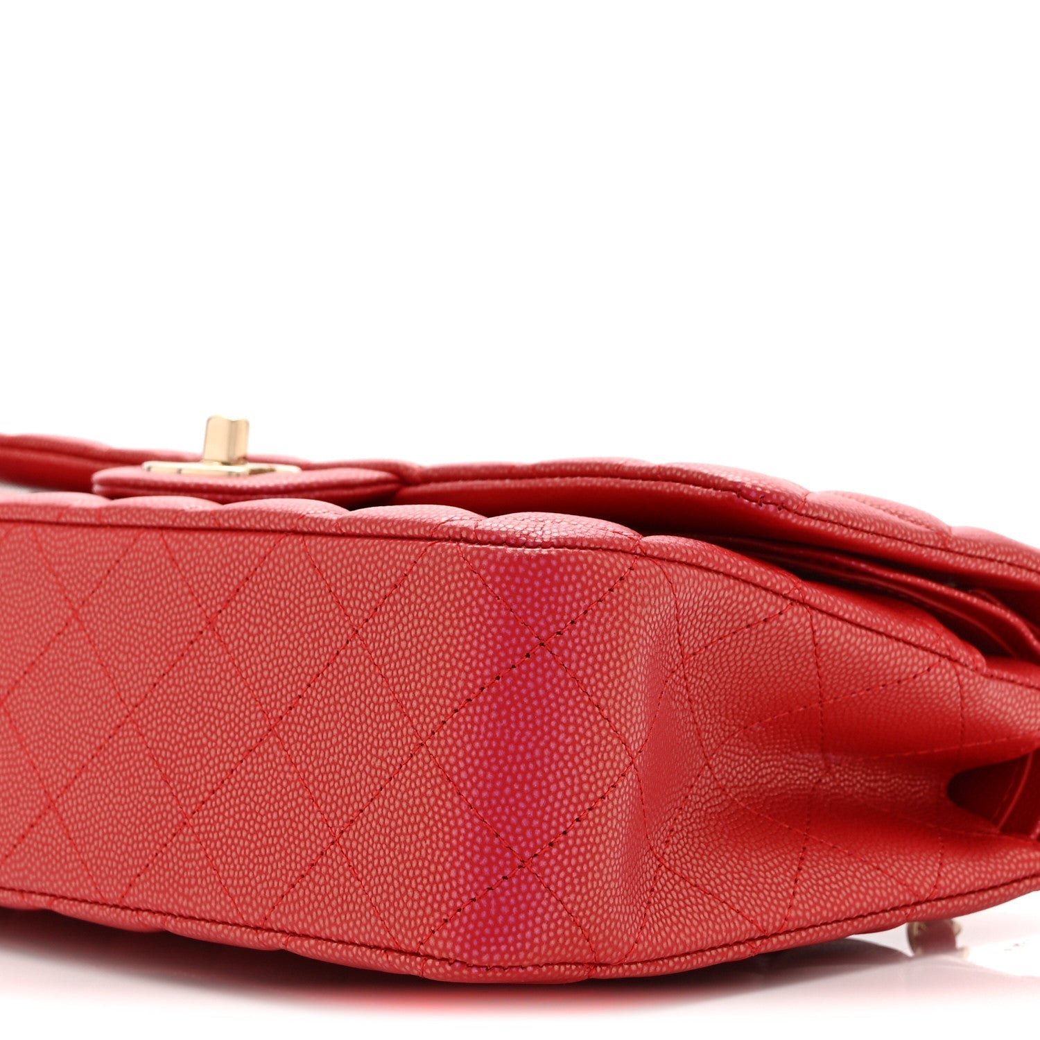 Iridescent Caviar Quilted Medium Double Flap Red