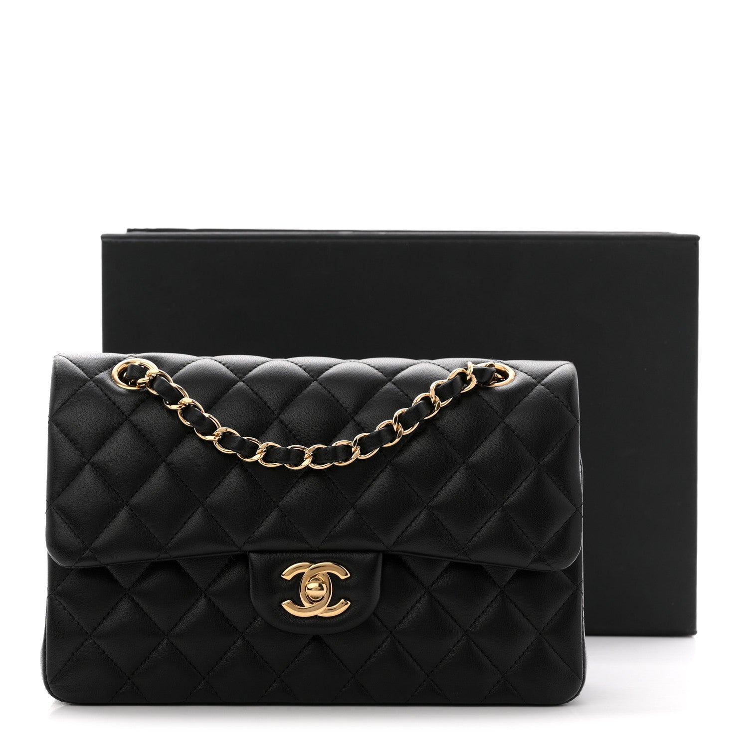 Lambskin Quilted Small Double Flap Black