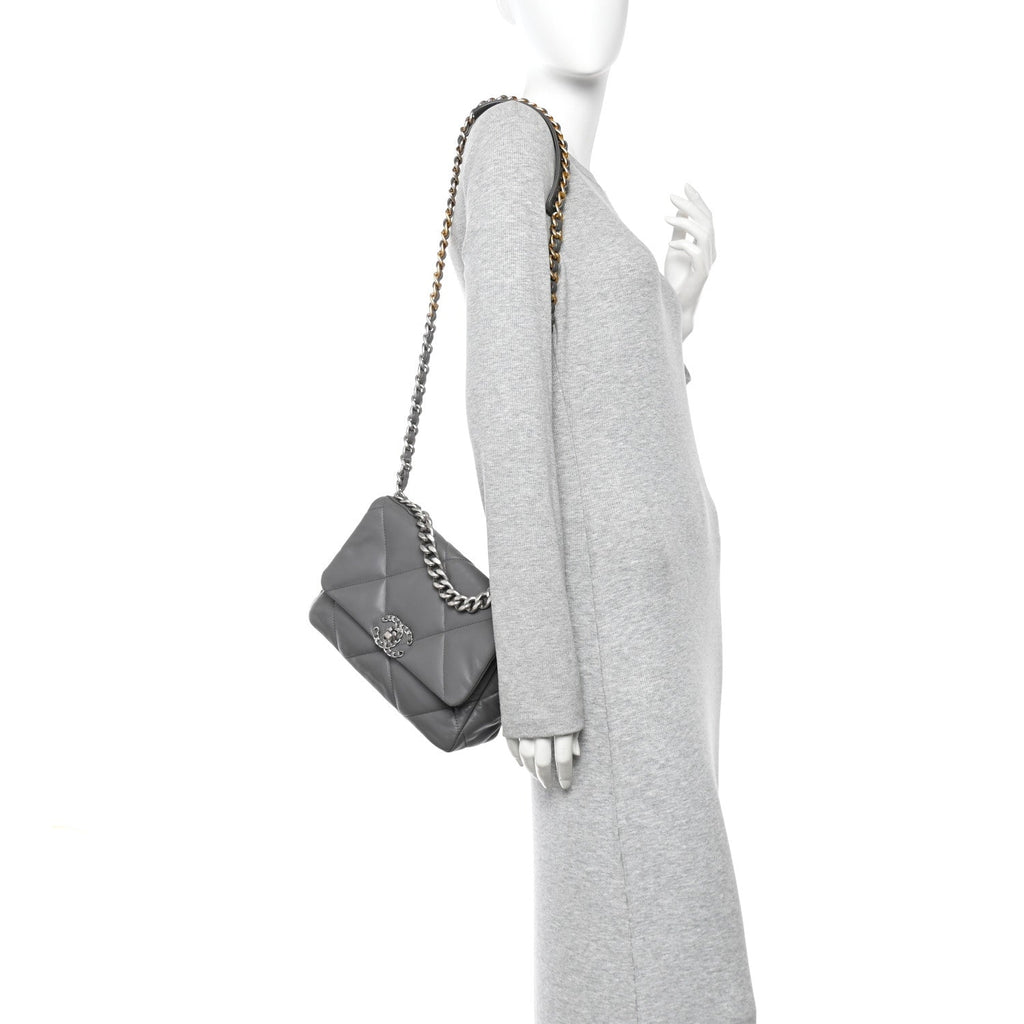Lambskin Quilted Medium Chanel 19 Flap Grey