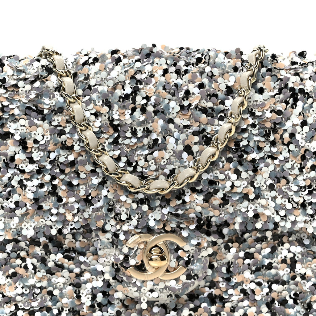 Sequin Mini Flap Gray Black White Pearly White