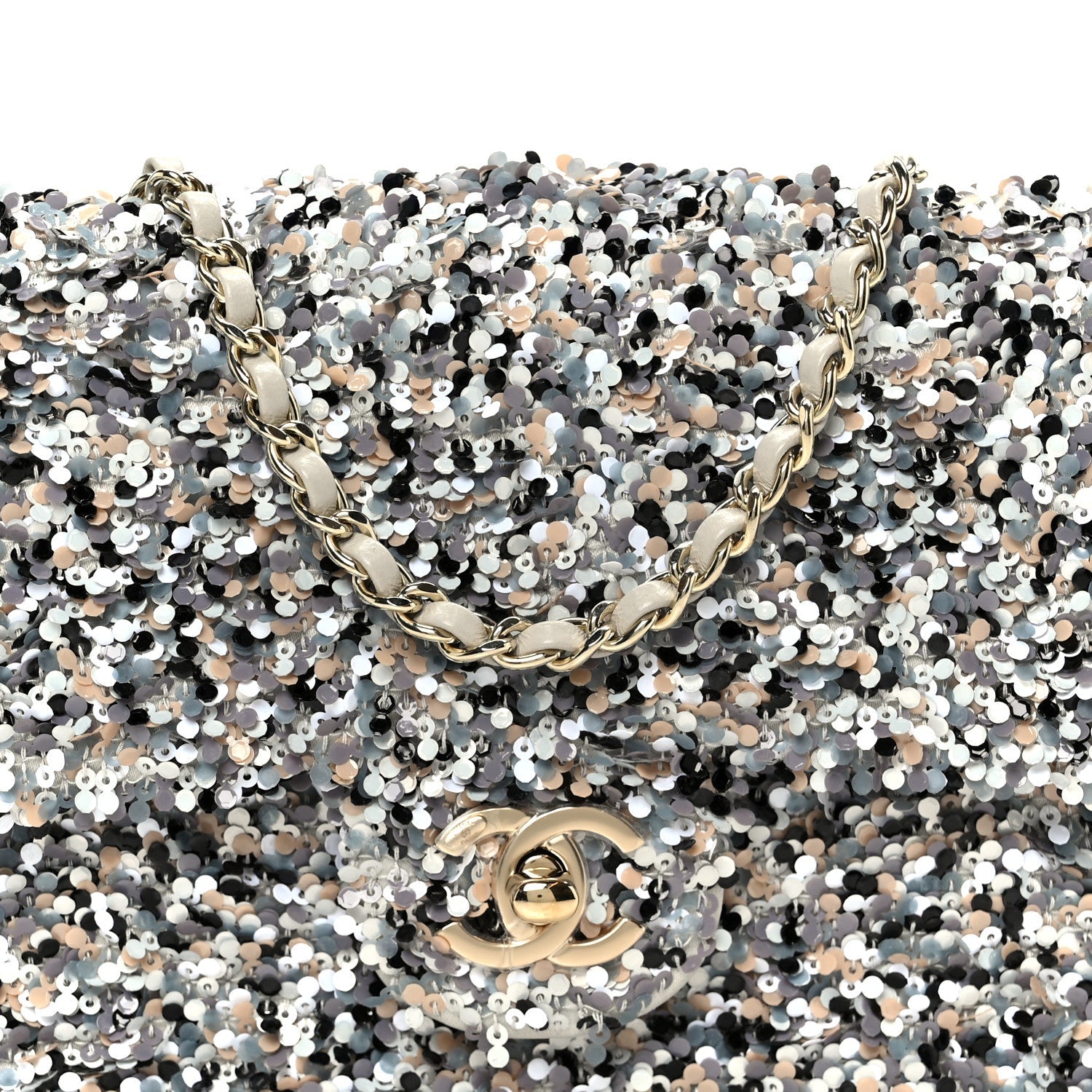 Sequin Mini Flap Gray Black White Pearly White