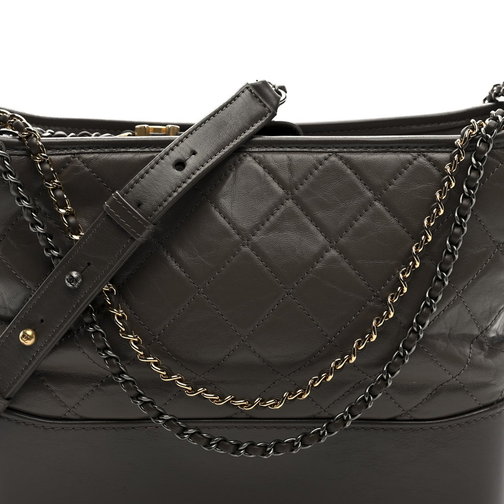 Aged Calfskin Quilted Medium Gabrielle Hobo Grey