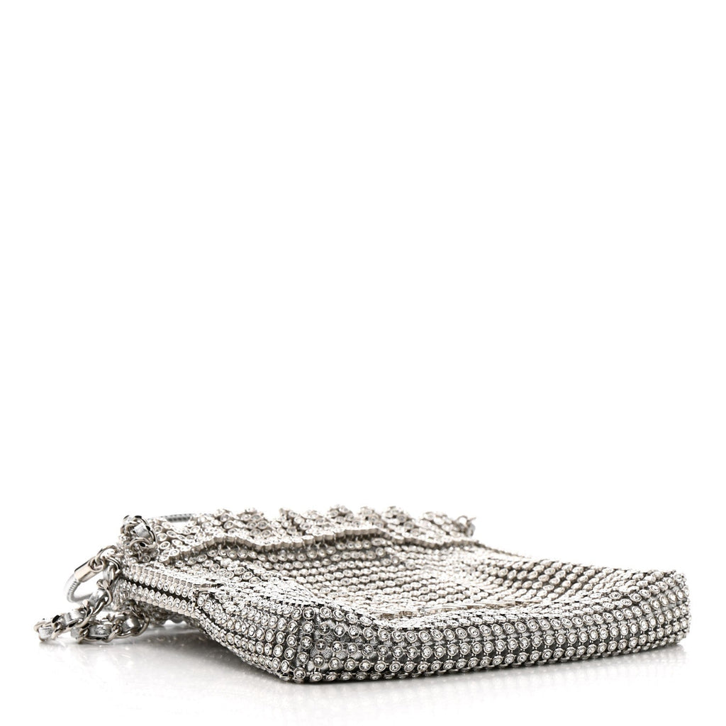 Crystal Embellished Metallic Lambskin Mini Chanel 22 Silver