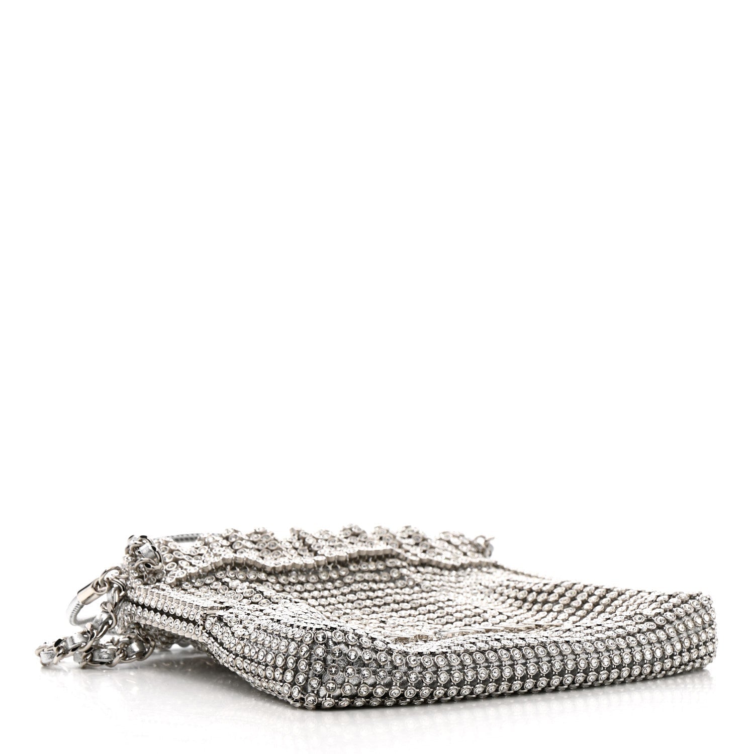 Crystal Embellished Metallic Lambskin Mini Chanel 22 Silver