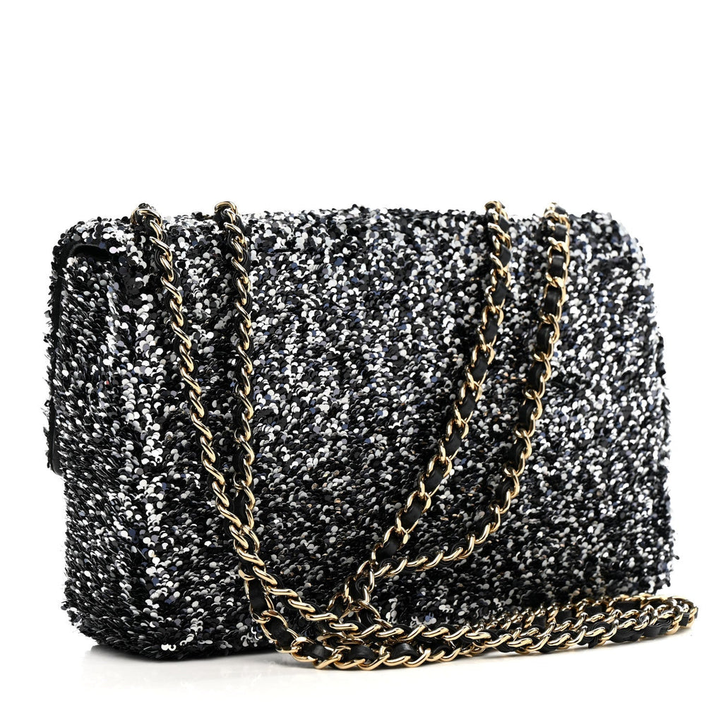 Sequin Quilted Small Single Flap Black White Grey