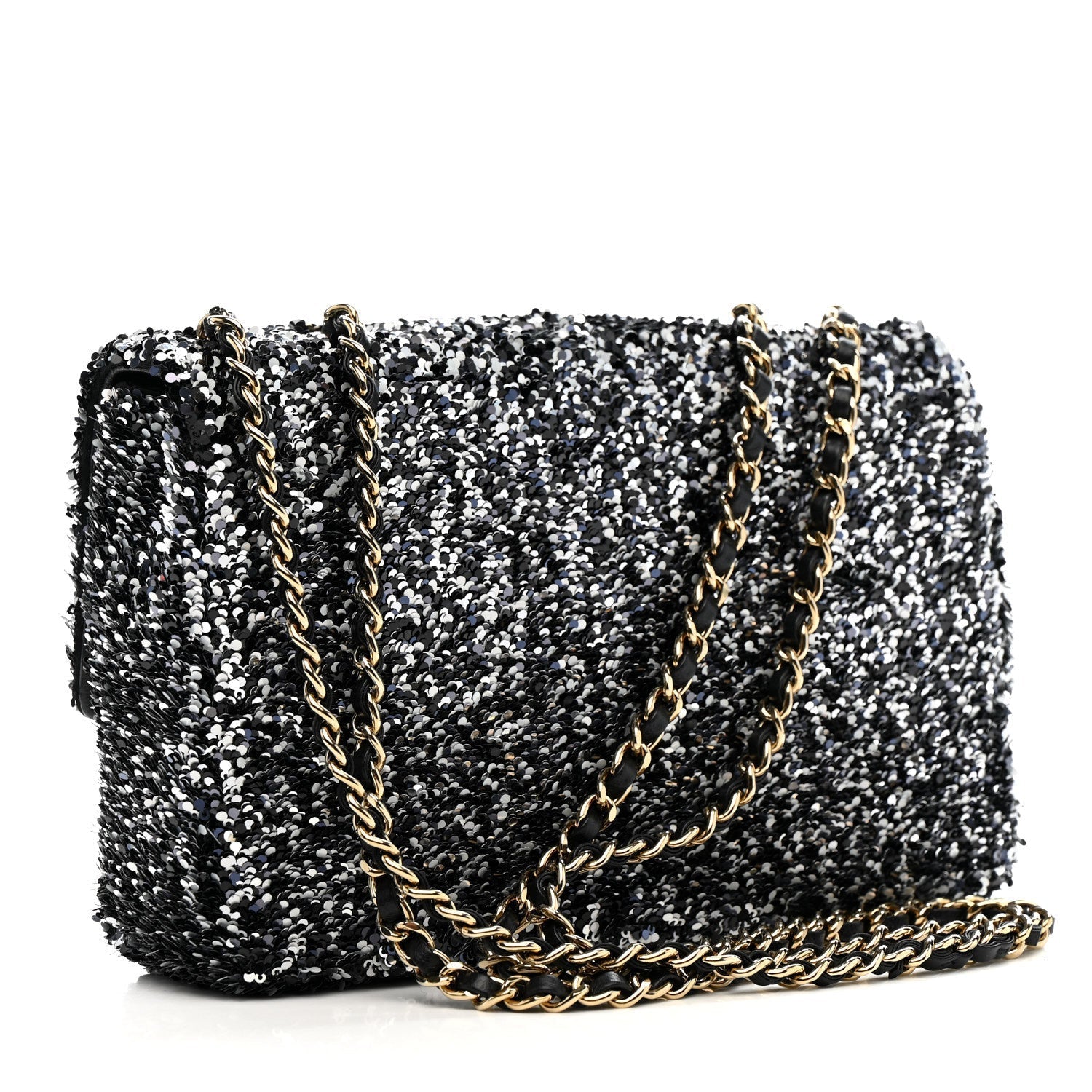 Sequin Quilted Small Single Flap Black White Grey