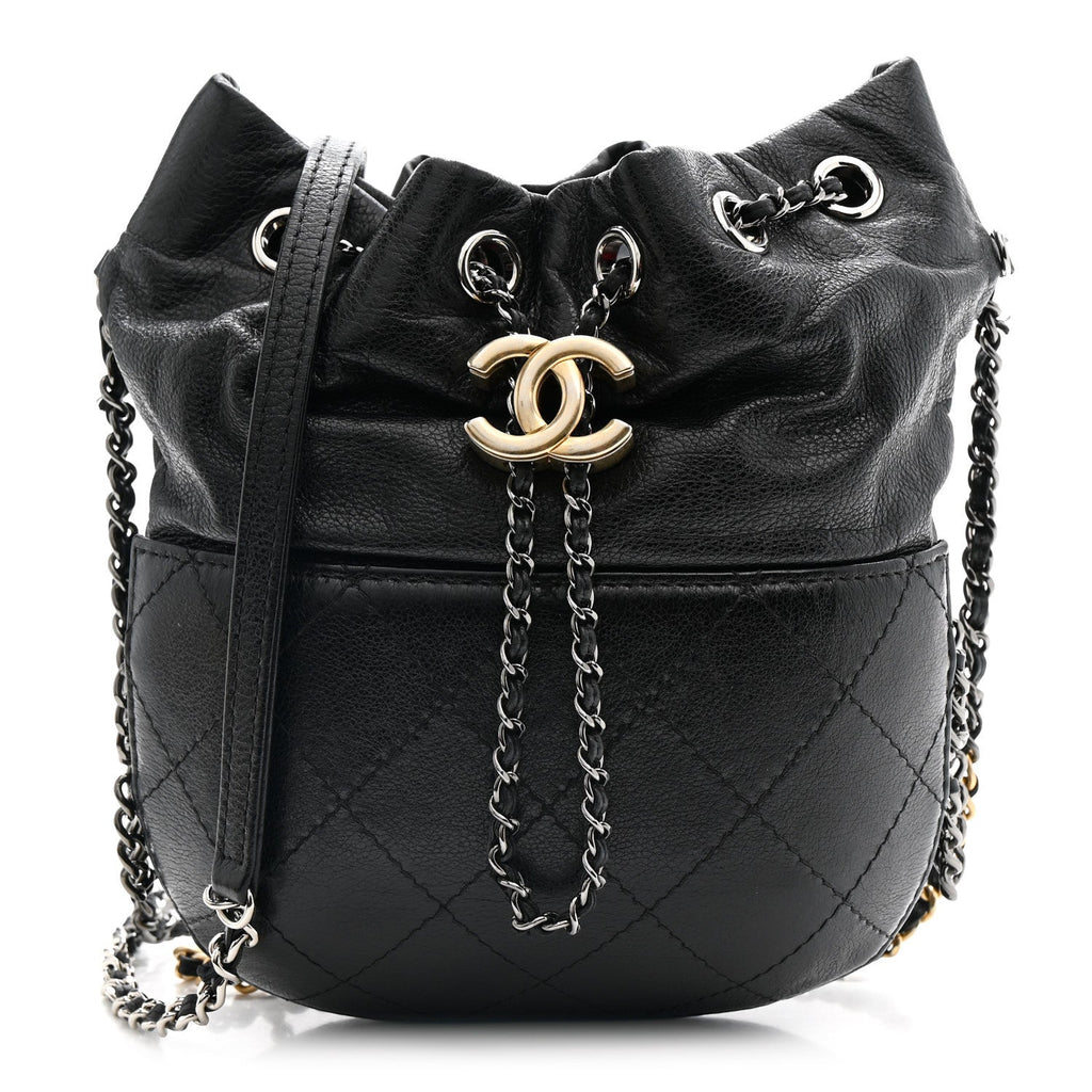 Calfskin Quilted Small Gabrielle Bucket Black