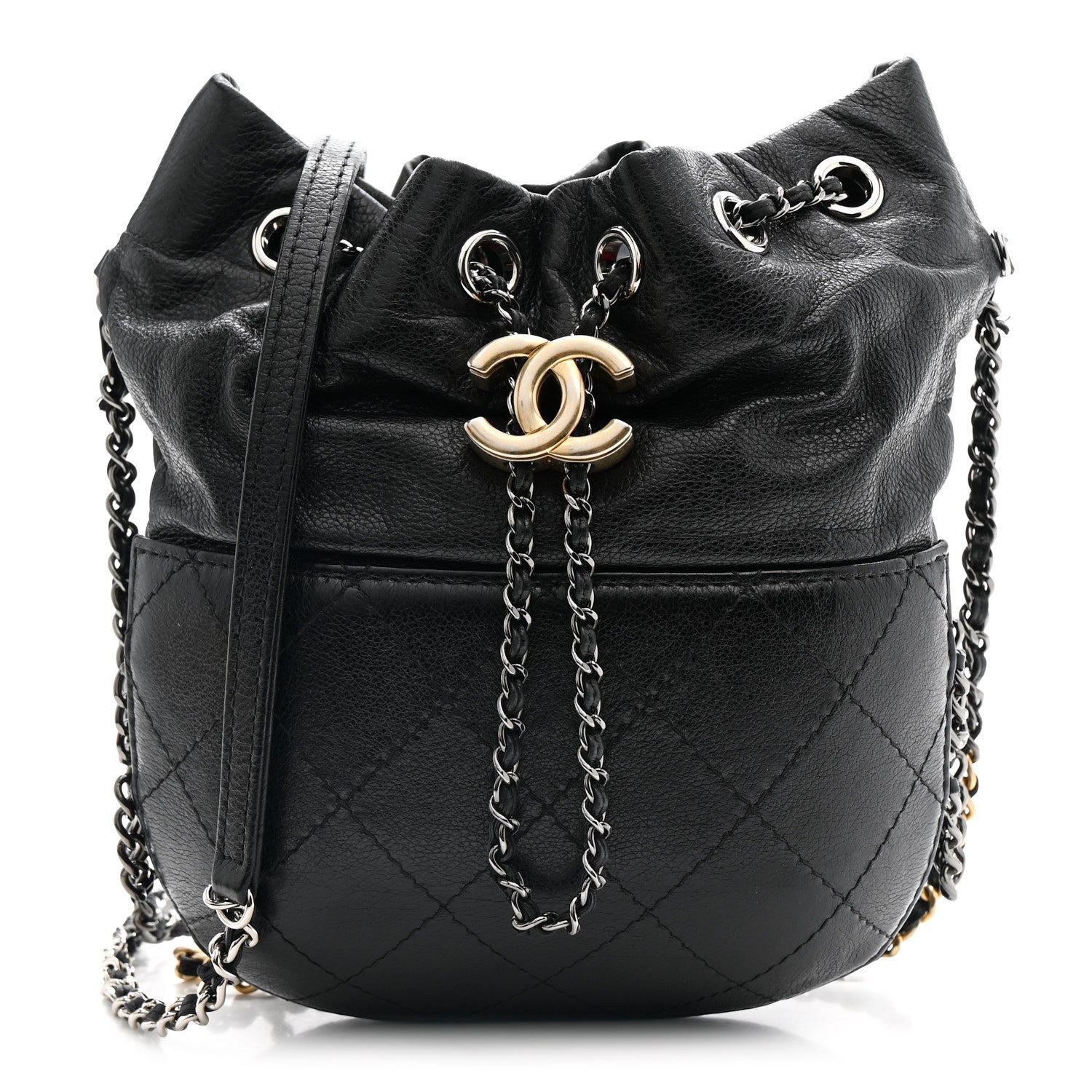 Calfskin Quilted Small Gabrielle Bucket Black